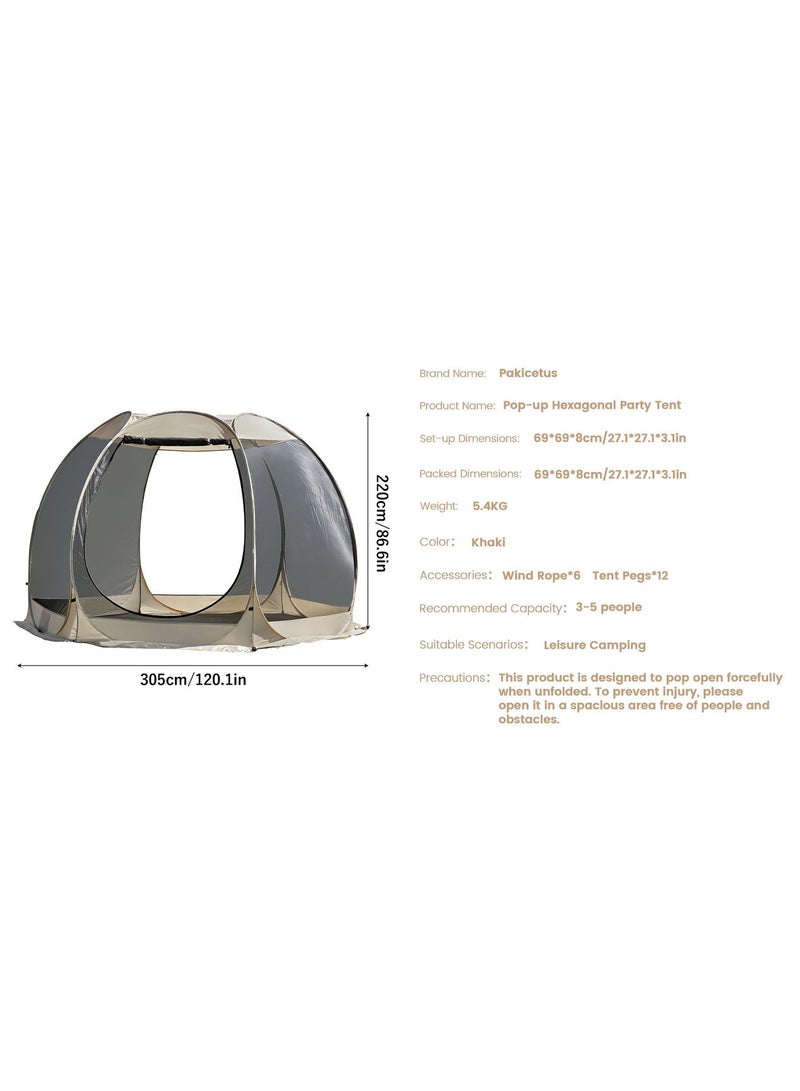 PAKICETUS 4-6 Person Pop-Up Camping Tent with Mosquito Netting, 3-in-1 Gazebo Canopy with Detachable Sunshade, Outdoor Sun Shelter for Camping, Garden & Backyard - Image 4